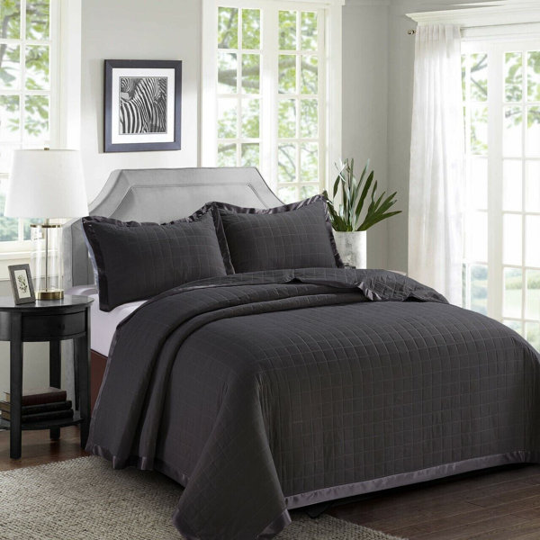 Latitude Run Luxury Quilted Bedspread Throw Set 3 Pcs Comforter Single Double Super King Size